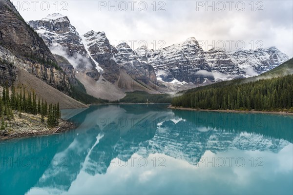 Clouds hanging between mountain peaks