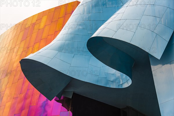 Curved colored facade of the Museum of Pop Culture