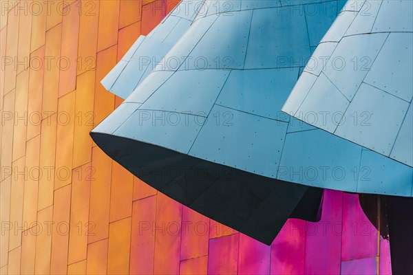 Curved colored facade of the Museum of Pop Culture