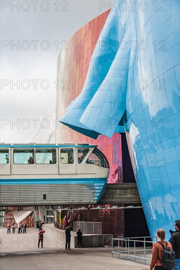 Monorail train runs through the Museum of Pop Culture