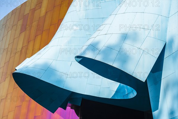 Curved colored facade of the Museum of Pop Culture