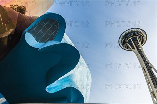 Curved colored facade of the Museum of Pop Culture
