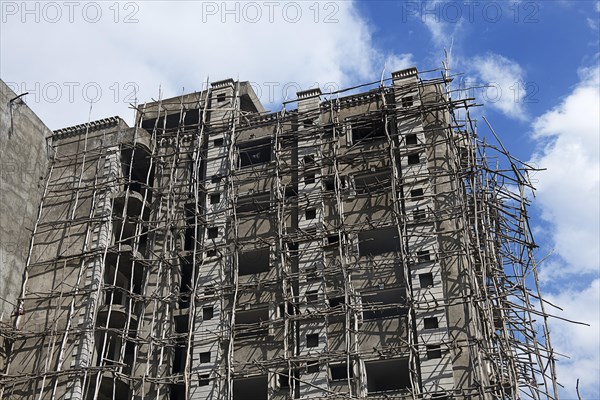 Shell construction with primitive scaffolding made of branches