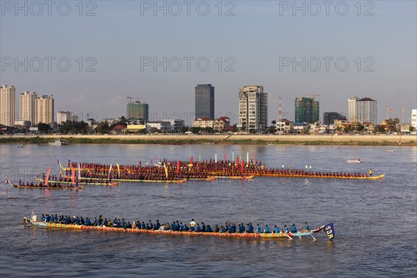 Dragon boats at Bon Om Touk Water Festival on Tonle Sap River