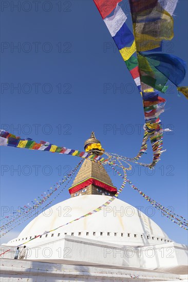 Buddhist stupa with prayer flags