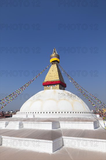 Buddhist stupa with prayer flags