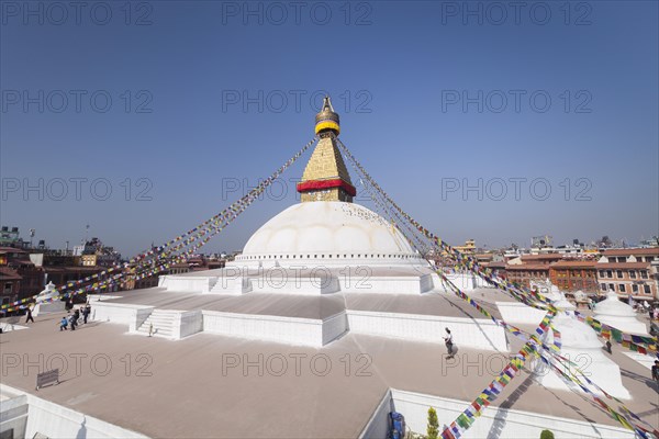Buddhist stupa with prayer flags