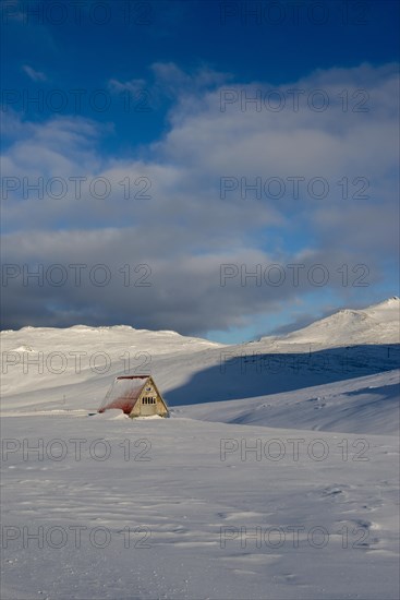 Refuge in snow-covered landscape at Snaefellsjokull