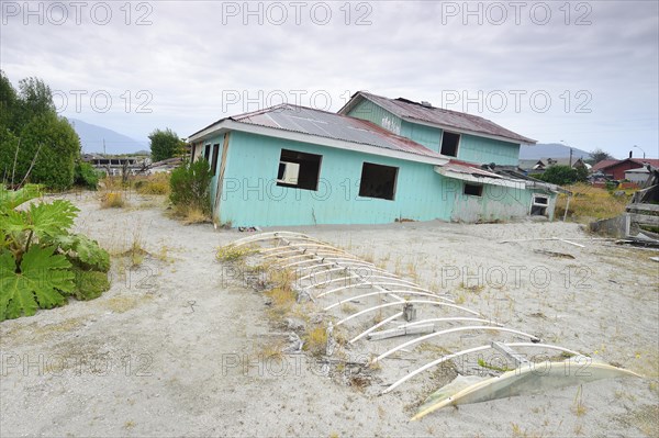Destroyed house during volcanic eruption of Chaiten volcano in 2008