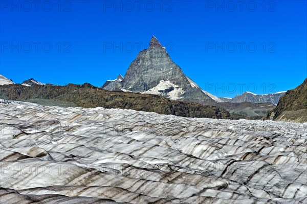 Icefield of the Gorner glacier with view of the Matterhorn