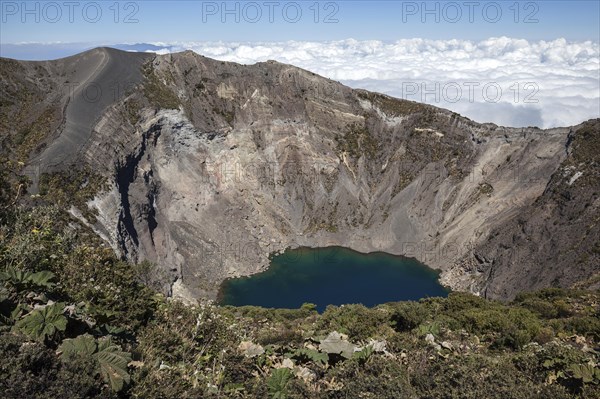 Main crater Irazu Volcano with blue crater lake