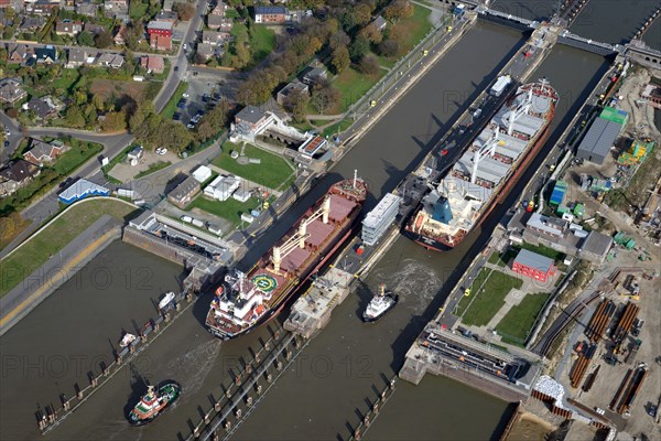 Cargo ships at Brunsbuttel Lock