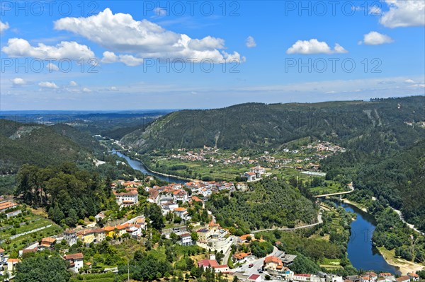 View from the viewpoint Penedo de Castro to the city Penacova at the river Mondego