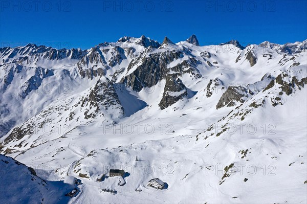 View of snow-covered Great Saint Bernard Pass