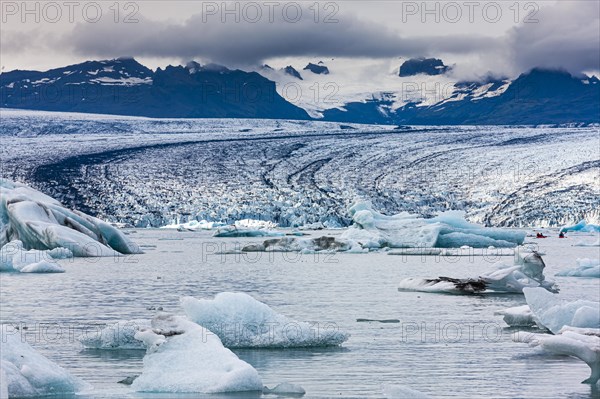 Icebergs in the glacier lagoon of glacier Vatnajokull
