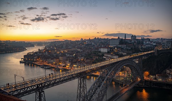 View over Porto with river Rio Douro and bridge Ponte Dom Luis I