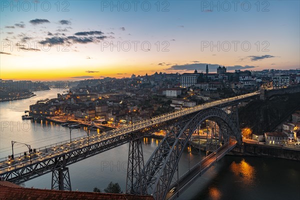 View over Porto with river Rio Douro and bridge Ponte Dom Luis I