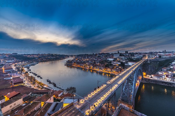 View over Porto with Ponte Dom Luis I Bridge across River Douro
