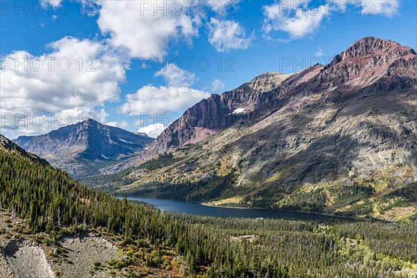 View from Continental Divide Trail on Mountain Lake Two Medicine Lake Mountain Lake and Mountain Landscape