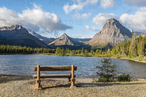 Viewing bench at the mountain lake