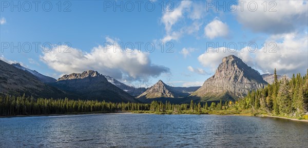 Mountain lake Two Medicine Lake in mountain landscape