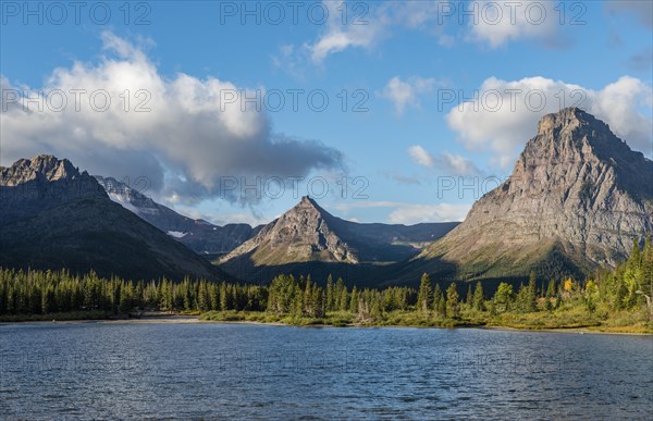 Mountain lake Two Medicine Lake in mountain landscape