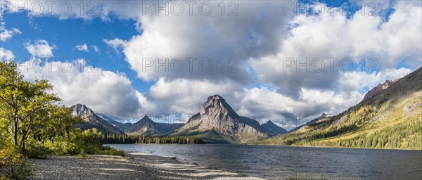 Mountain lake Two Medicine Lake in mountain landscape