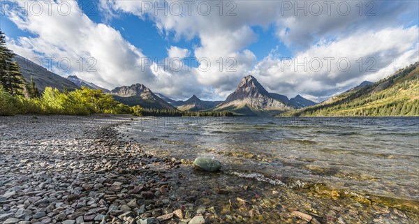 Mountain lake Two Medicine Lake in mountain landscape