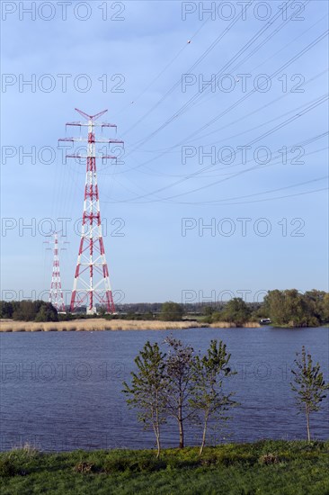 High voltage line Elbe crossing across the Elbe