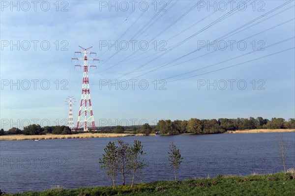 High voltage line Elbe crossing across the Elbe