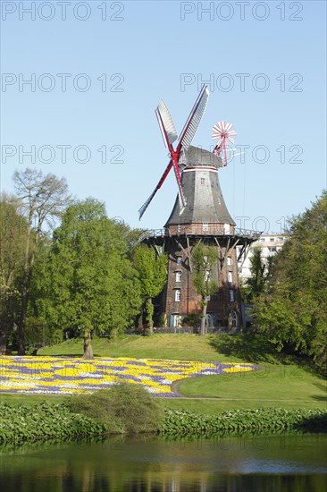 Windmill Herdentorswallmuhle in ramparts in spring