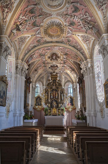 Interior and chancel of Chapel of the Holy Blood in Fischbachau
