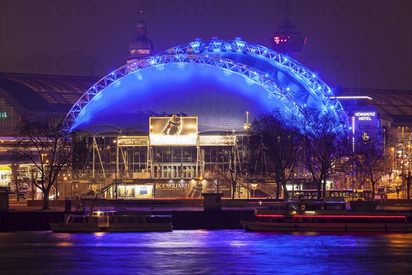 Lit Musical Dome by the Rhine at night