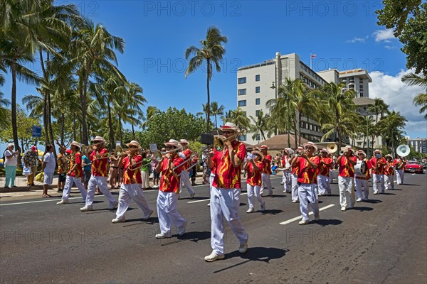 Royal Hawaiian Band playing instruments