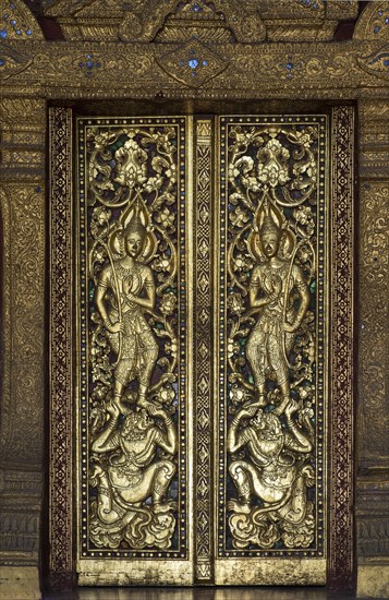 God Rama standing on Hanuman