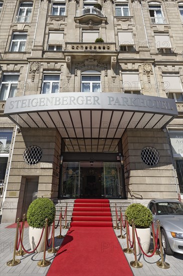Hotel entrance with red carpet