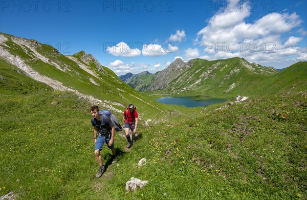 Hiker on hiking trail Jubilaumsweg