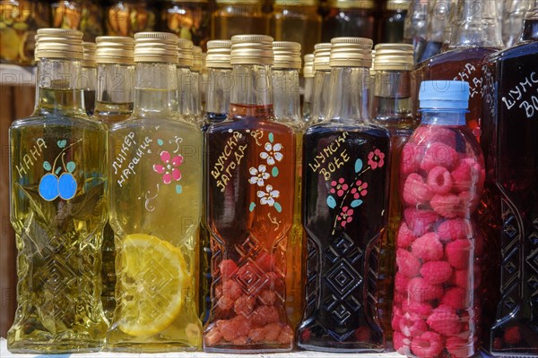Sales stand with various fruit brandies