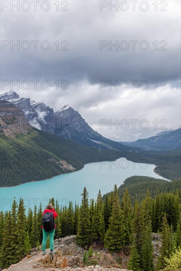 Hiker looks out into nature
