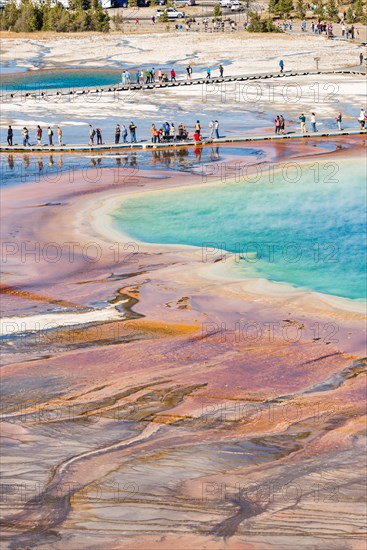 Tourists on a jetty in the thermal area