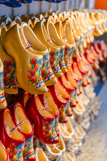 Traditionally colorfully painted Dutch wooden shoes for sale