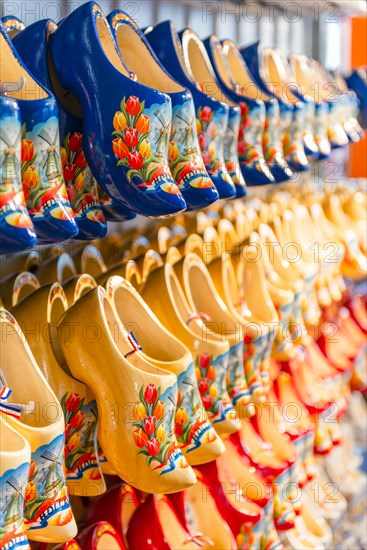 Traditionally colorfully painted Dutch wooden shoes for sale
