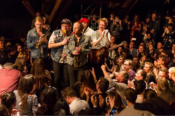 The Swedish indie pop band I'm from Barcelona with singer and frontman Emanuel Lundgren live in the Schuur Lucerne