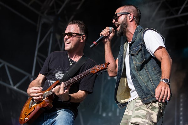 The swiss rapper and musician Marco Bliggensdorfer alias Bligg live at the 26th Heitere Open Air in Zofingen