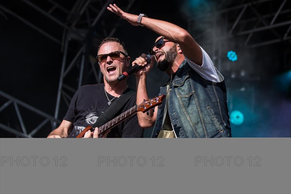The swiss rapper and musician Marco Bliggensdorfer alias Bligg live at the 26th Heitere Open Air in Zofingen