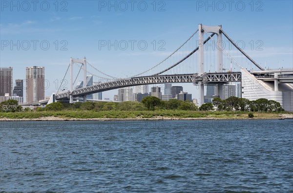 Rainbow Bridge and surrounding Tokyo Bay as seen from Odaiba