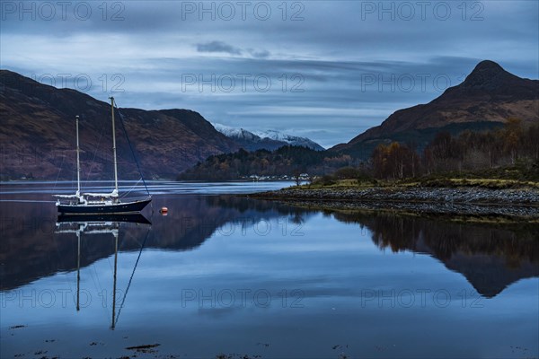 Sailboat with Loch Linnhe at blue hour