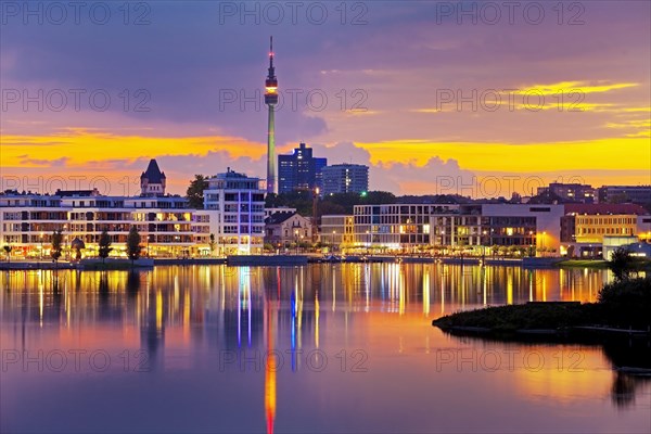 Phoenix Lake with the Florian Tower at dusk