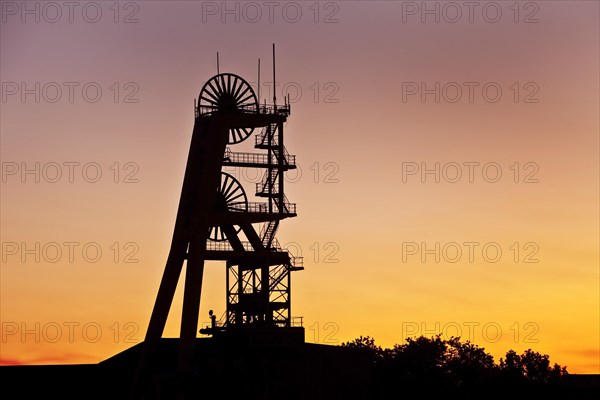 Headframe of Ewald colliery at sunset