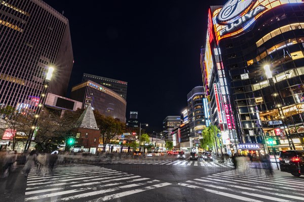 Crossroads with several zebra crossings at night